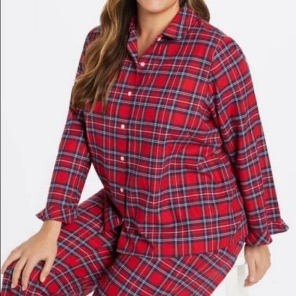Draper James Women's Pajama Set Red Navy White Plaid Long Sleeve Button Down